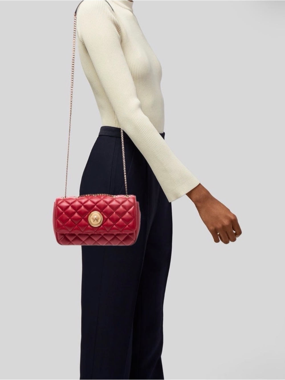 Versace Quilted Lamb Leather Medusa Shoulder Bag Dark Red Gold Chain New - Picture 3 of 14
